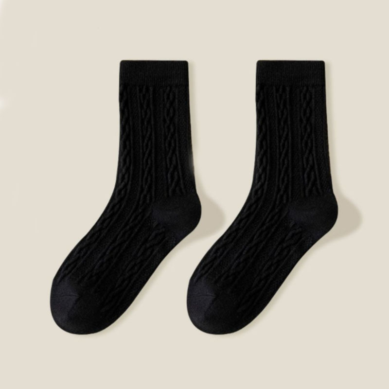 Women's Twist Socks Autumn and Winter Mid-Calf Length Socks Ins Fashionable All-Matching Good-looking Mori Style Stockings Solid Color High Tube Bunching Socks