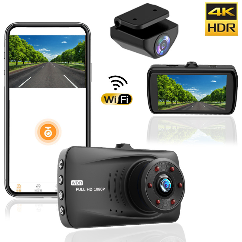 车载wifi行车记录仪 4k 2k高清夜视汽车dvr双镜头car camera gps