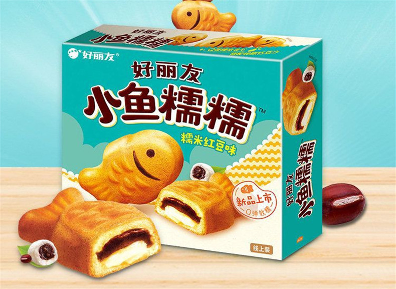 糯好丽友派12枚336g小鱼糯糯黑芝麻红豆红枣麻薯味夹心蛋糕年糕