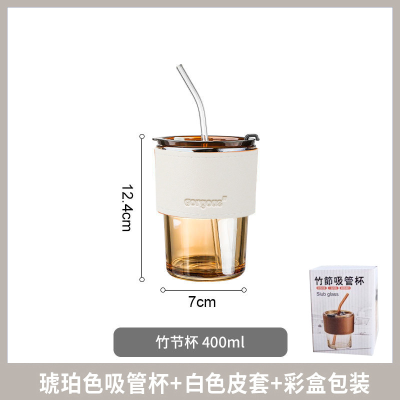 Bamboo Joint Cup Ins Glass Wholesale Cup with Straw Coffee Cup Glass Cup Gift Cup Hand Gift Net Red Water Cup