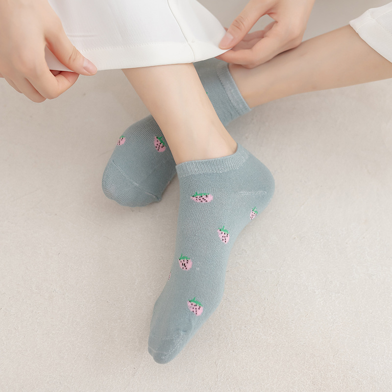 Socks Women's Socks Korean-Style Preppy Style Trendy Ankle Socks Women's Low Top Invisible Socks Student Strawberry Women's Boat Socks Trendy