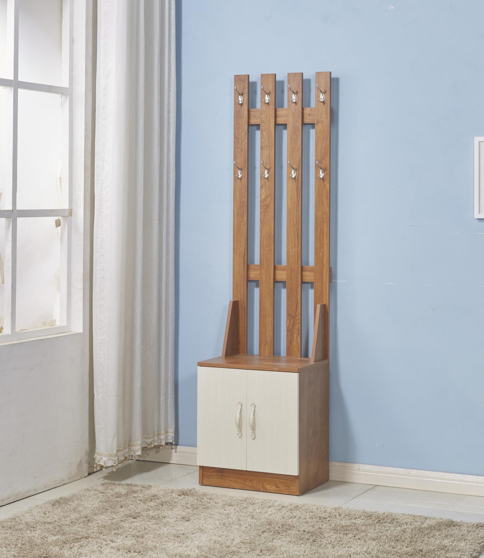 鞋柜门口家用衣帽门厅柜挂衣架实木色白玄关隔断落地带换鞋凳一体