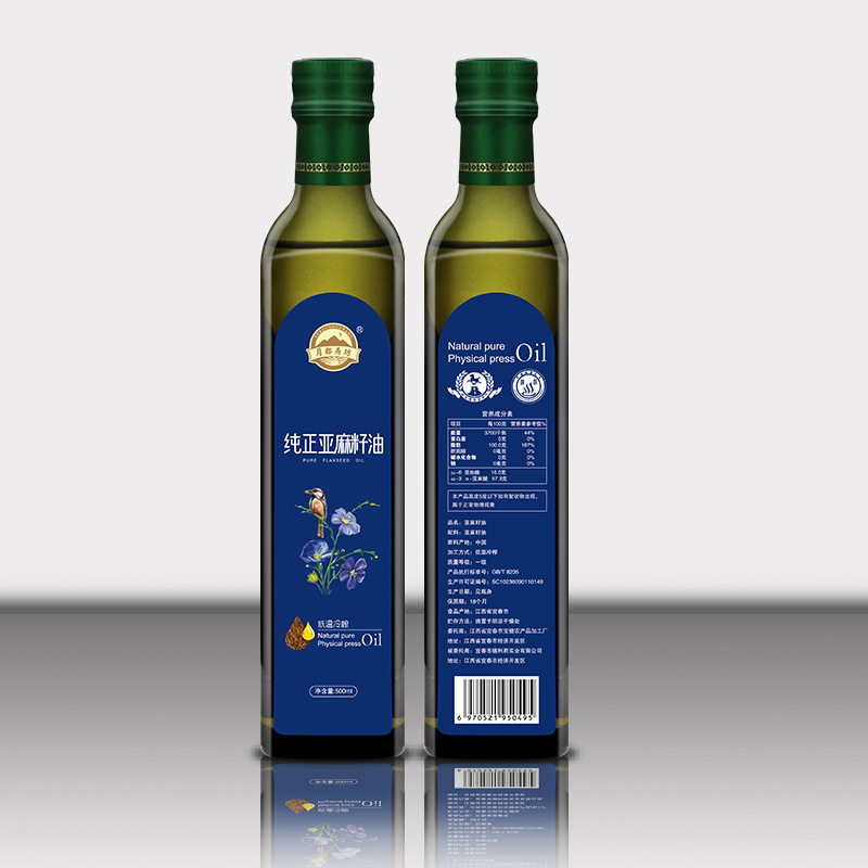 月都寿坊低温冷榨纯亚麻籽油500ml 玻璃瓶礼盒装月子油食用油
