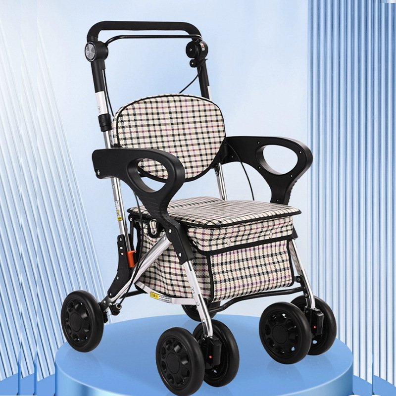 手推购物车轻便轻便折叠买菜小拉车可坐老人四轮助行车老年代步车