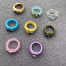 韩版设计糖果色宝石戒指复古独特镶钻树脂 指环女