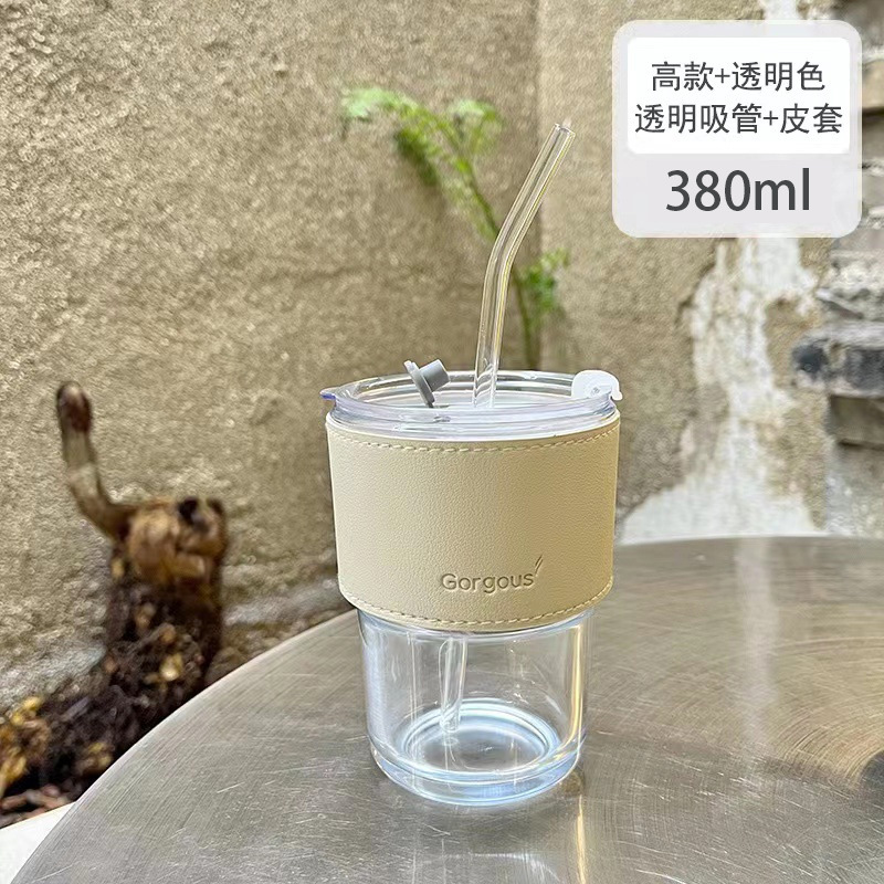 New Wholesale Bamboo Joint Cup Glass Ins Double Drink Cup Coffee Juice Cup with Straw Student Household Gift Milk Cup