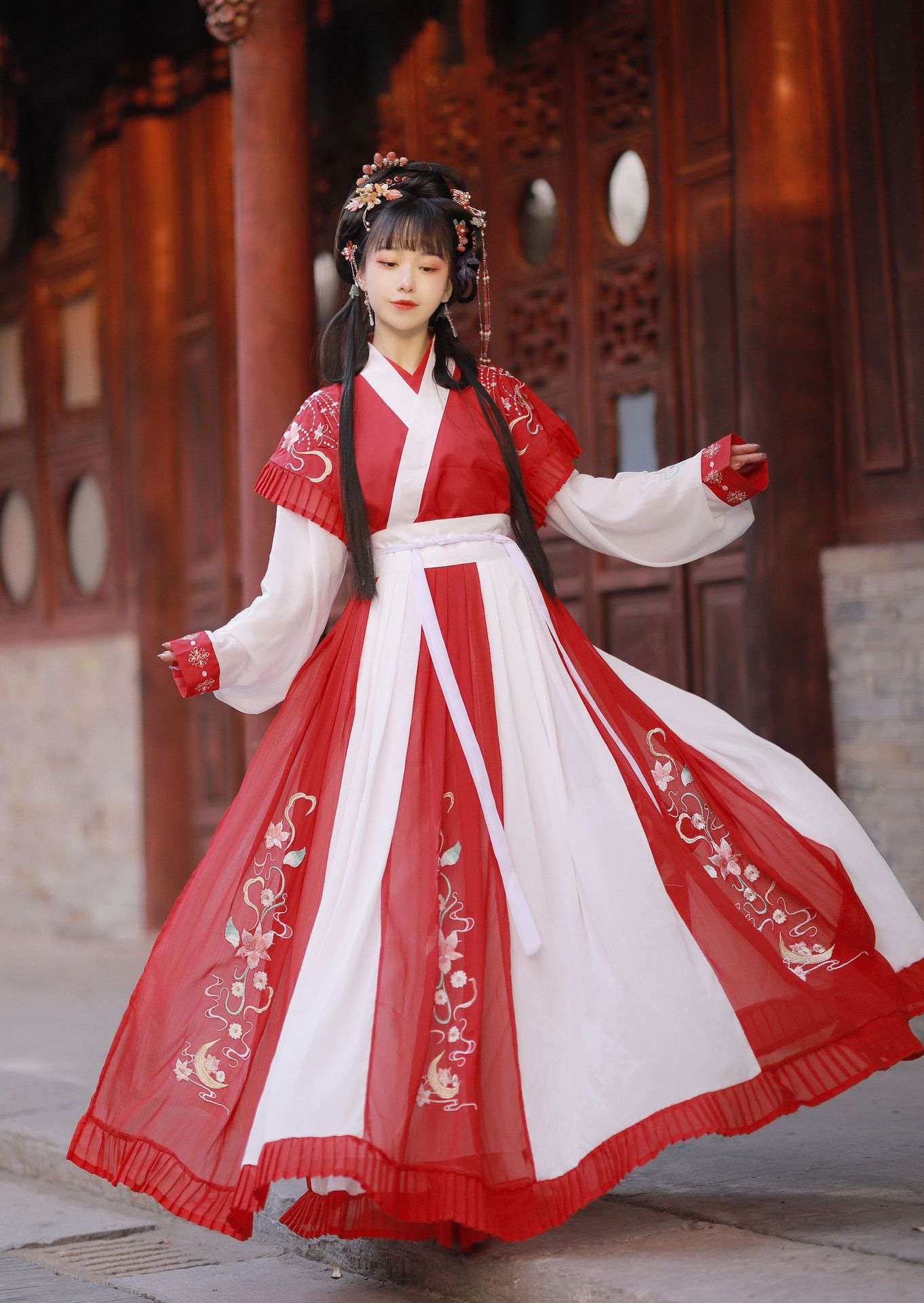 海棠汉服齐腰对襟襦裙大裙摆仙气中国风汉服表演服日常小清新古装