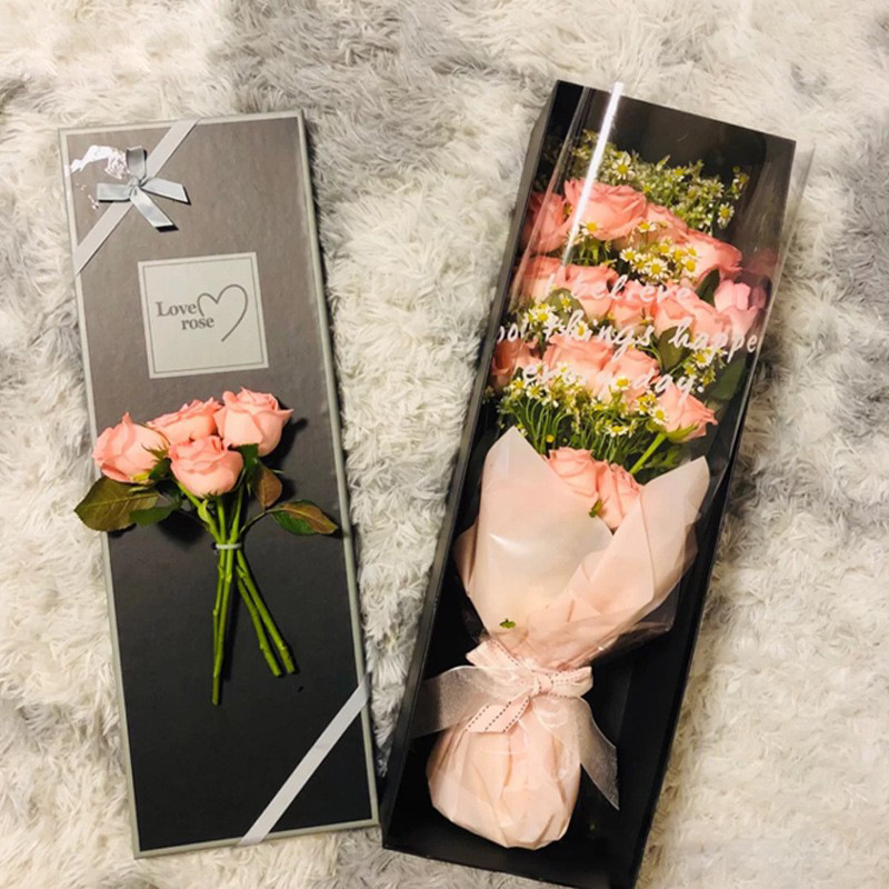 鲜花礼盒包装盒玫瑰盒花束加厚套二长方形花店装花鲜花盒空盒