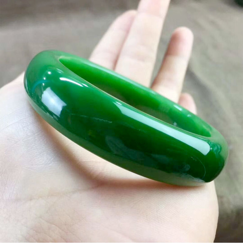 天然a货新疆和田玉碧玉手镯菠菜绿女玉镯子山料玉手镯女款