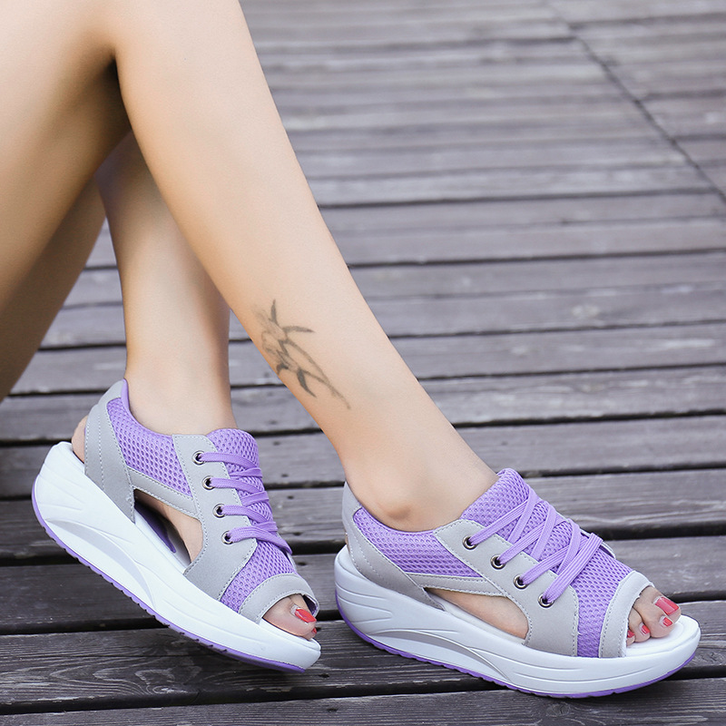 2018 New Muffin Sandals Platform Wedge Breathable Rocking Shoes Women's Mesh Shoes Comfortable Sports and Leisure Women's Shoes