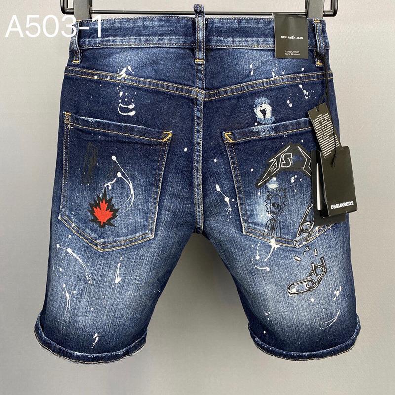 European and American New Style Tatting Paint Five-Point Pants Men's Slim Stretch D2 Jeans Middle Pants Slim Pants 503-1