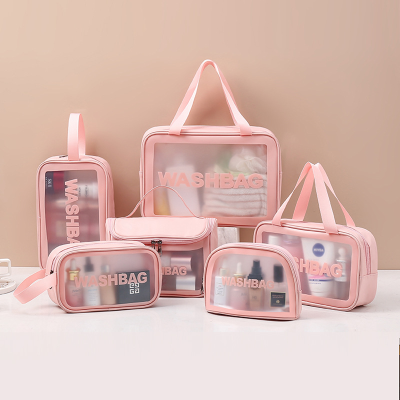 Transparent Cosmetic Bag Translucent Pvc Wash Bag Pu Frosted Bath Swimming Storage Bag Six-Piece Set Large Capacity Female