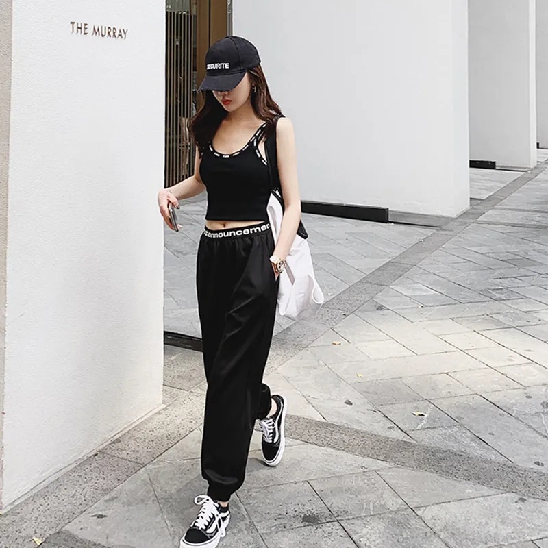 2021新款夏季薄款网红裤子女ins超火韩版潮流宽松束脚休闲运动裤