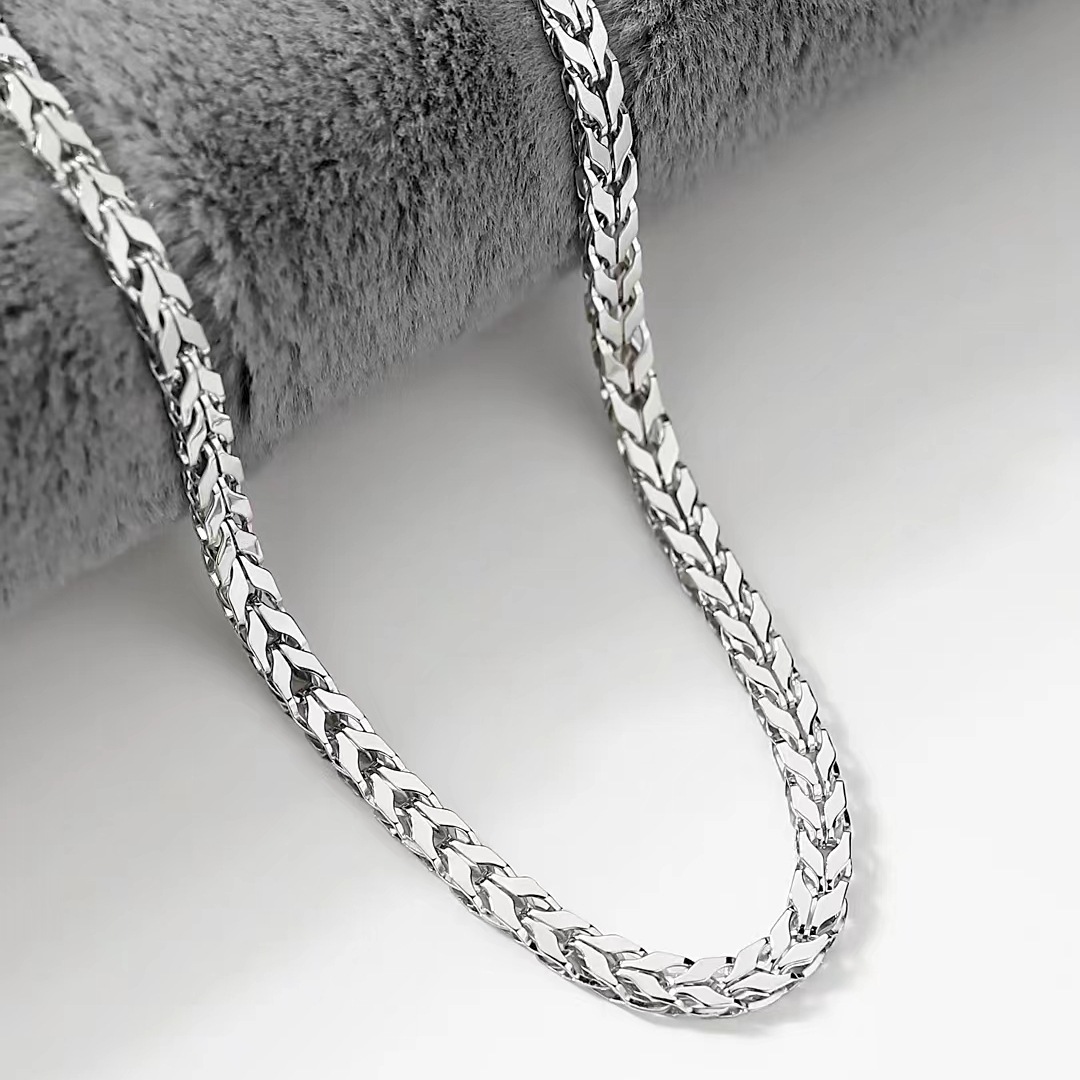 pt950铂金男士项链白金骑士人字项链龙骨肖邦链珠宝工厂定制款式