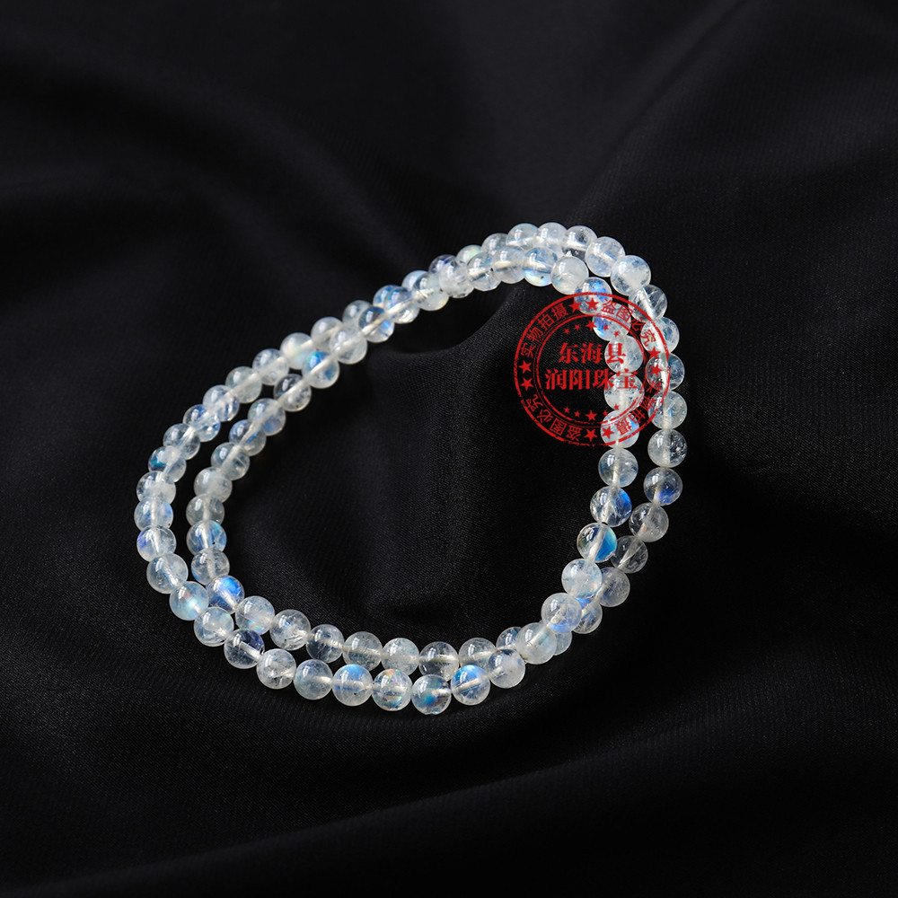 批发3a级月光石手串 6mm串珠三圈手链两戴款天然蓝色月光水晶手链