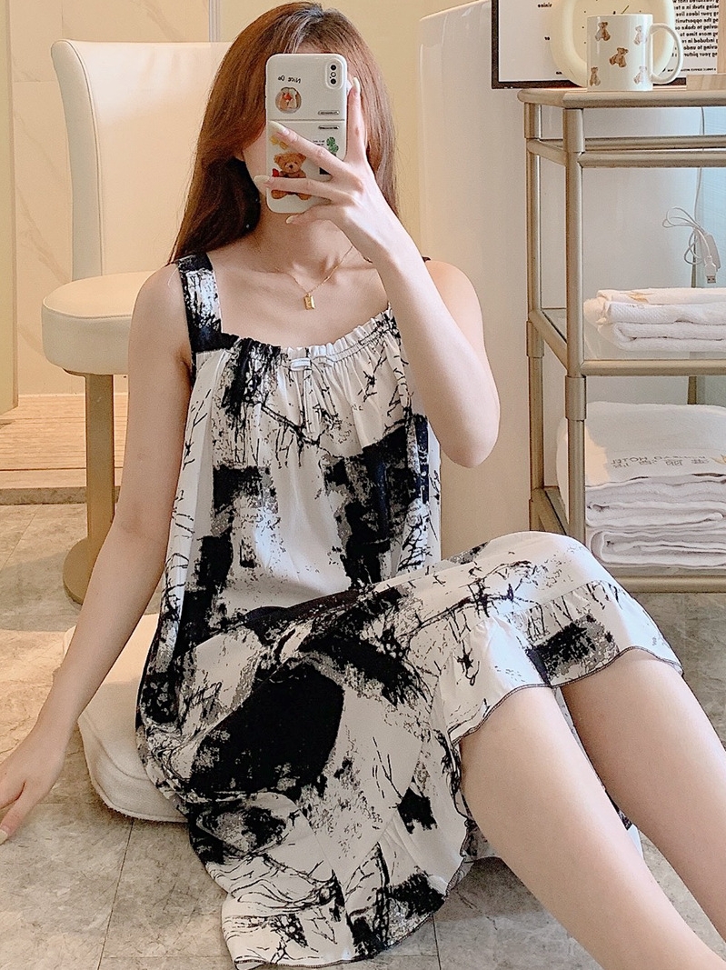 棉绸睡裙吊带睡衣女夏孕妇连衣裙妈人造棉裙子绵绸睡衣裙大码外穿