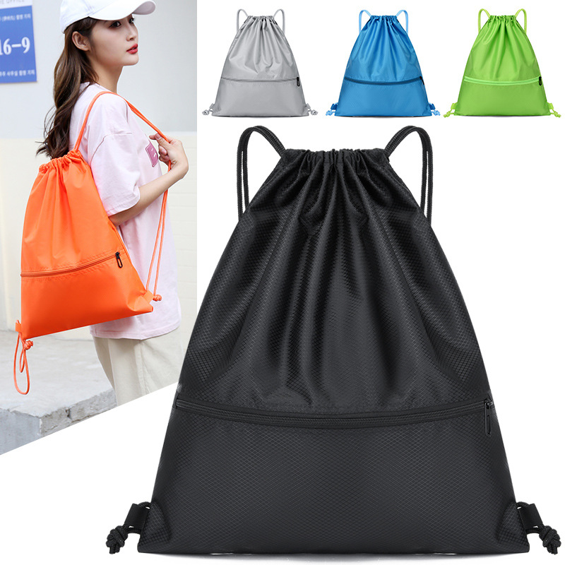 Drawstring Bag Drawstring Simple Backpack Men's and Women's Sports Fitness Backpack Lightweight Basketball Bag Oxford Cloth Zipper Bag