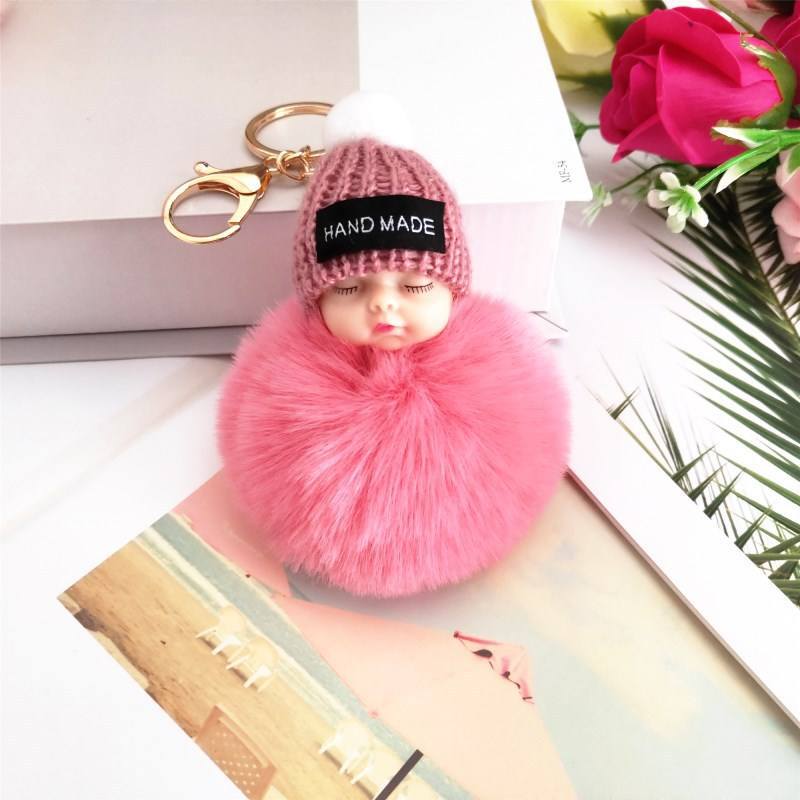 Cute Artificial Rabbit-Fur Ball Cute Sleeping Doll Key Chain Plush Doll Woolen Cap Doll Bag Automobile Hanging Ornament Female