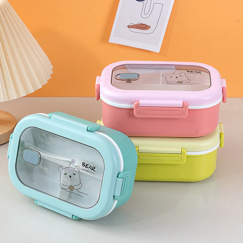 Foreign Trade Lunch Box Thickened Pp Plastic Material Compartment Separate Double Layer Lunch Box Office Lunch Box Microwaveable Heating