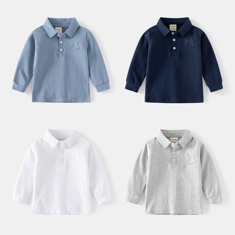 Boys' solid color polo shirt long sleeve 2024 new baby spring thin bottoming shirt children's lapel T-shirt children's clothing image