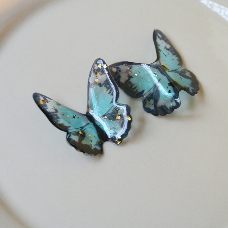 滴胶半透金箔立体印花蓝紫色蝴蝶配件diy手机壳饰品材料工厂批发