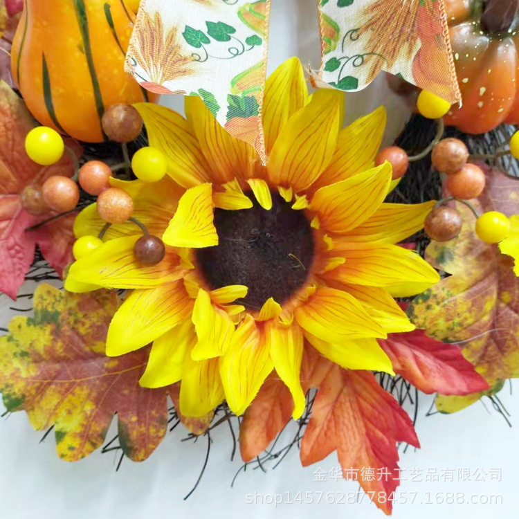 Handmade DIY Thanksgiving Harvest Festival Halloween Autumn Simulation Maple Leaf Sunflower Heliosphere Pumpkin Real Vine Garland