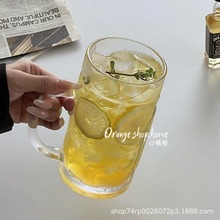 带把大容量水果茶玻璃杯ins风家用果汁饮料喝水个性创意啤酒杯子