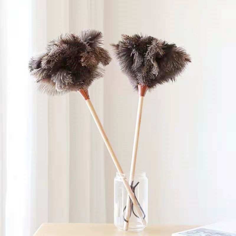 Dust Remove Brush Feather Duster Lint-Free Household Dust Removal Cleaning Electrostatic Sweep Gray Hair Brush Ostrich Hair Duster