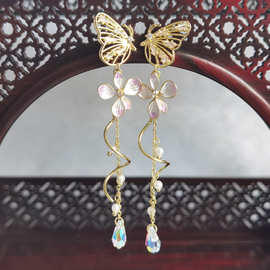 汉服头饰超仙流苏蝴蝶耳饰古风耳环古代日常百搭古装耳坠配饰品女