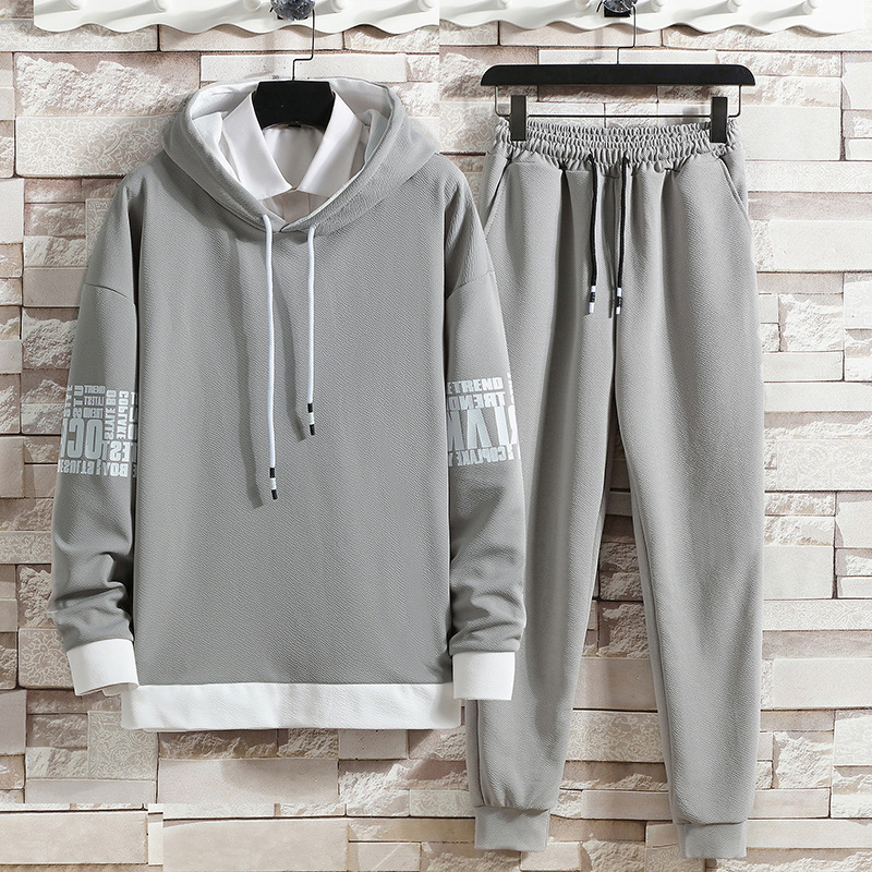 casual suit men's trendy men's hoodie hooded long-sleeved autumn and winter suit with all-matching sports trousers