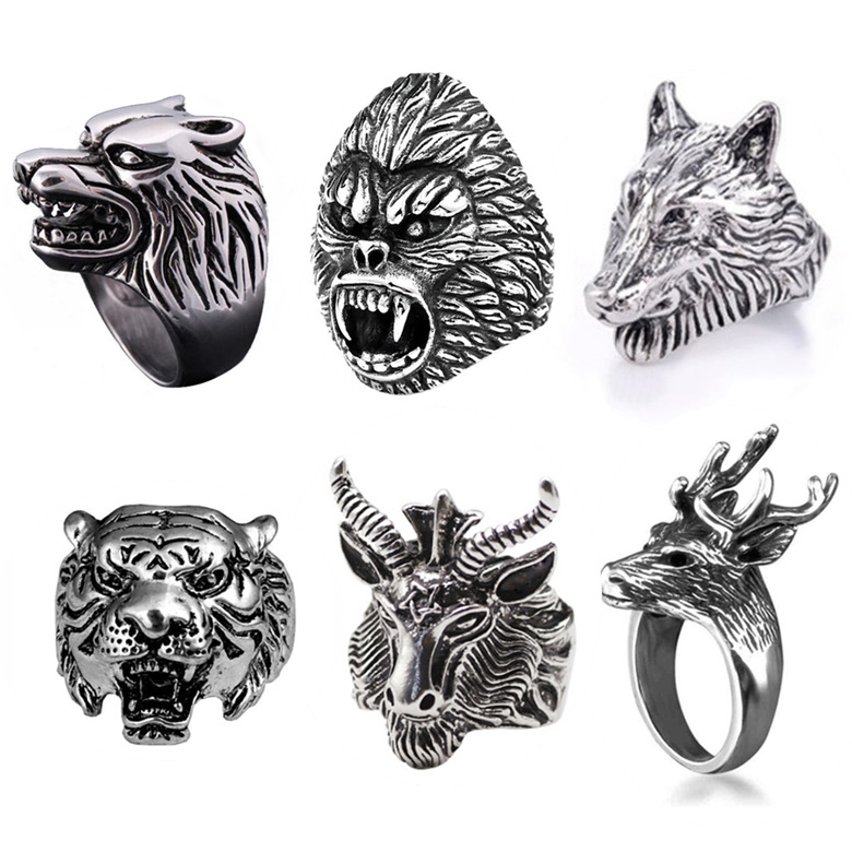 外贸饰品狼头戒指动物骷髅头戒指嘻哈时尚摇滚朋克配饰厂家批发