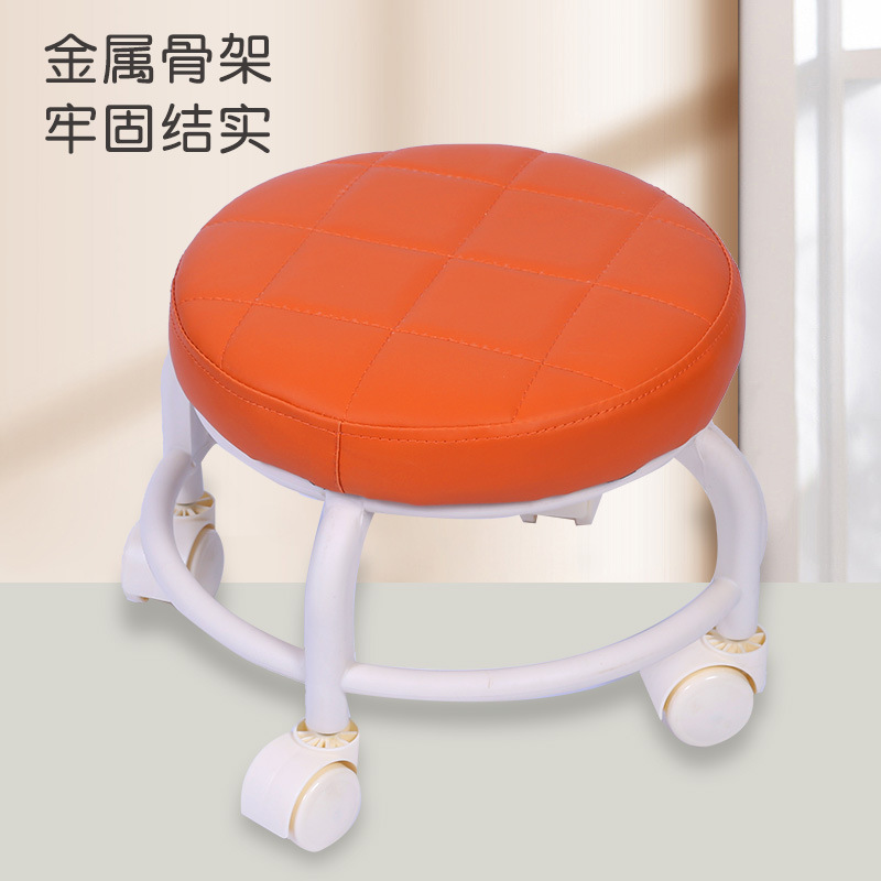 Soft Bag Pulley Low Stool Rotating Floor Wiping Low Stool Nail Repair Footstool Pulley with Baby Soft Cushion Walking Stool