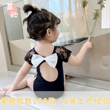 女童网红连体泳装2022新款夏季女宝宝洋气泳衣可爱蝴蝶结露背泳衣