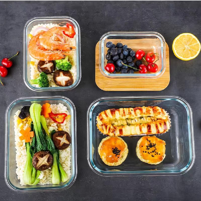 Wholesale Bamboo Wood Cover Glass Lunch Box Crisper Heat-Resistant Glass Borosilicate Japanese Lunch Box Microwave Oven