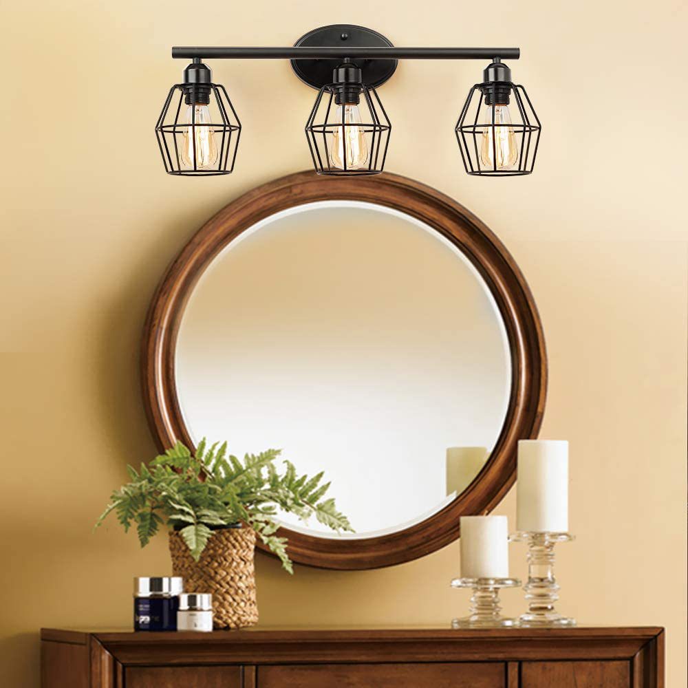 美式民宿复古镜前壁灯铁艺小灯罩三头灯工业风咖啡厅过道玄关壁灯