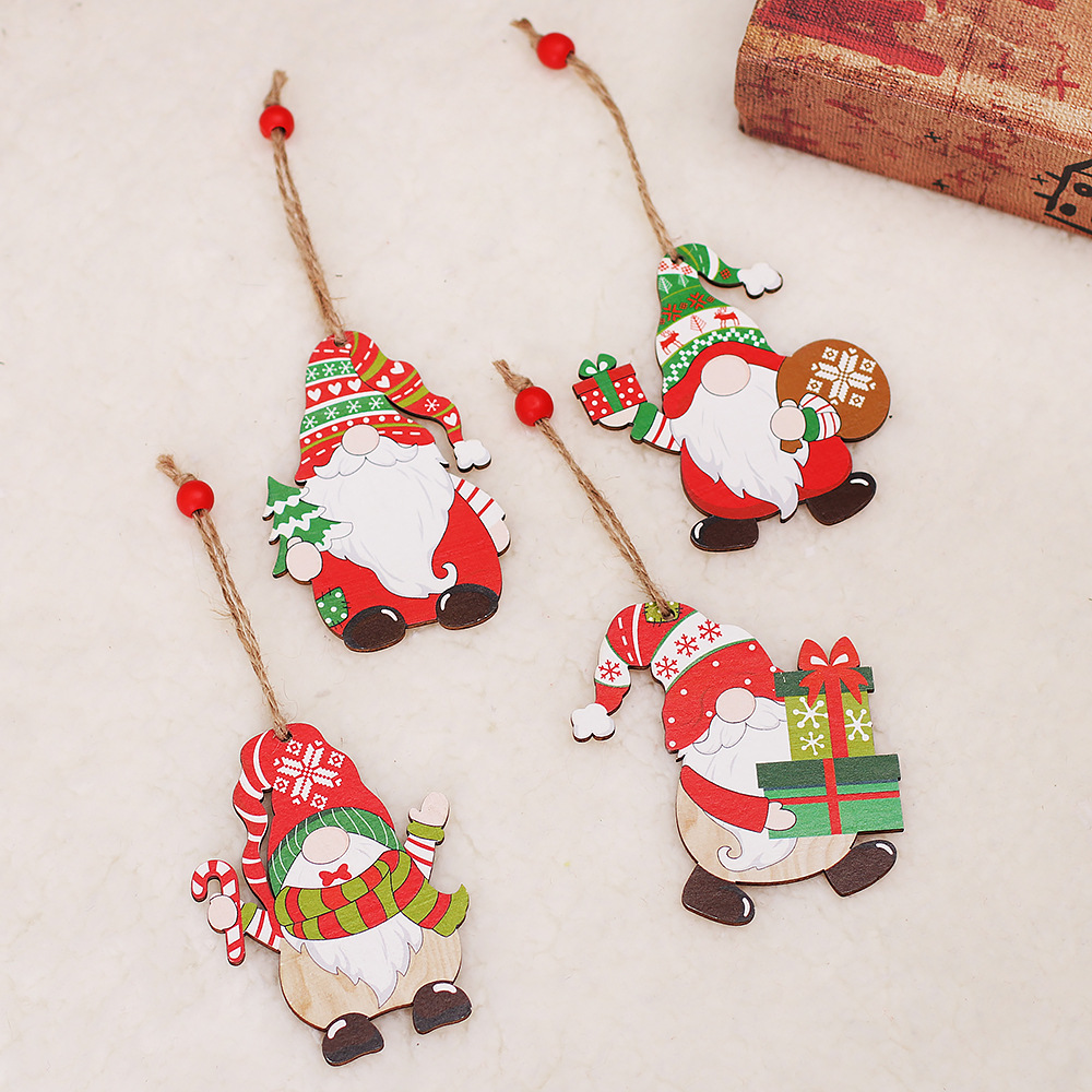 Christmas Decorations Cartoon Colorful Dancing Faceless Doll Wooden Pendant Wood Piece Hanging Ornament Christmas Tree Accessories
