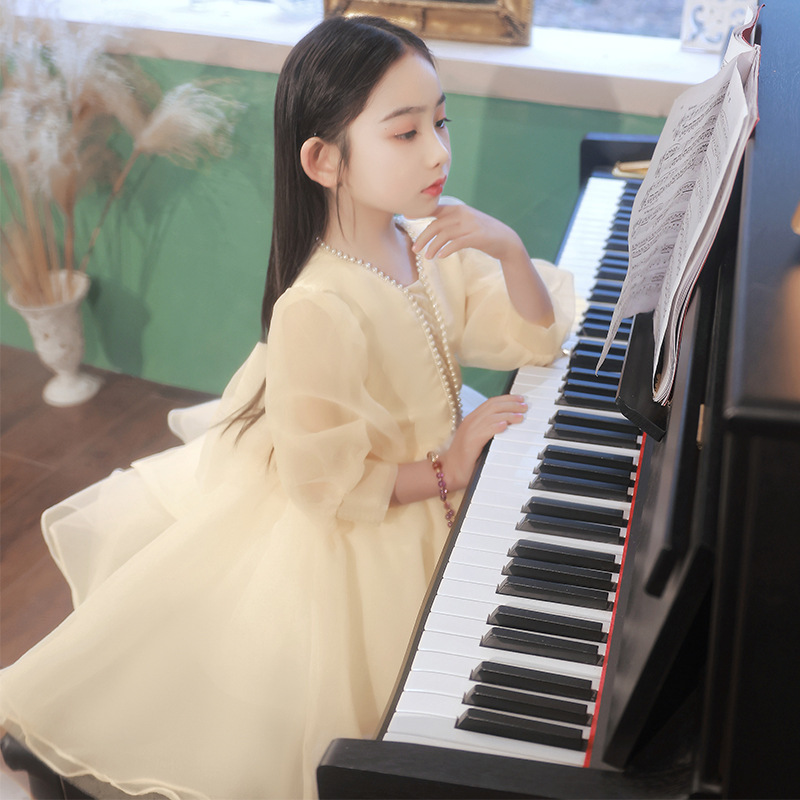 儿童晚礼服公主裙女童模特走秀钢琴小女孩生日中大童演出服装高端