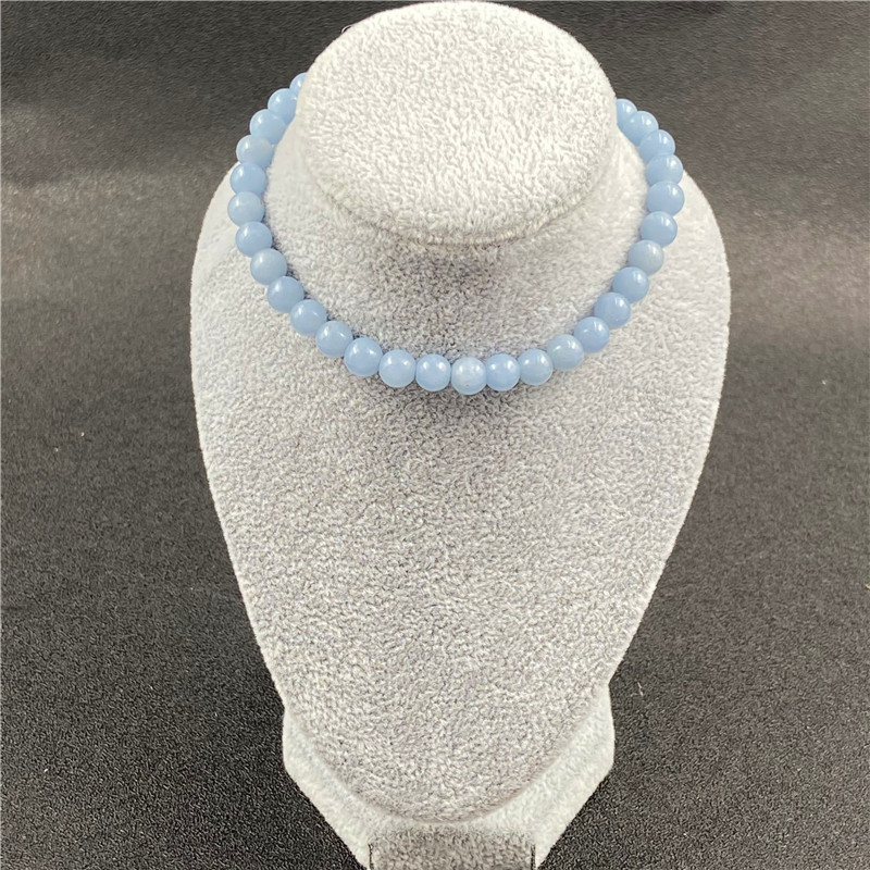 天使石散珠蓝天使蓝色光面圆珠串 首饰品手链女项链耳环手串材料