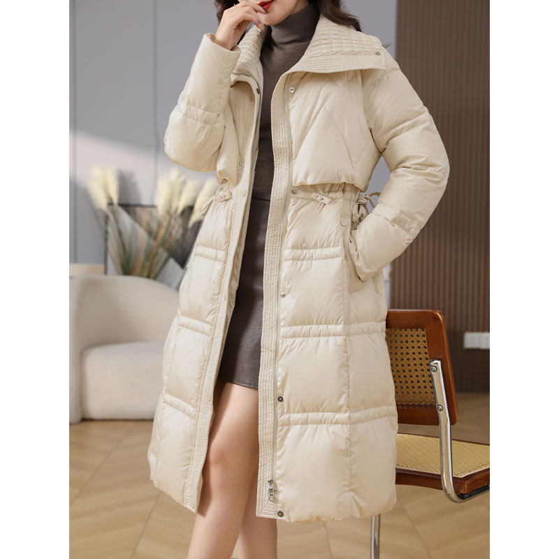 大翻领长款羽绒服女款2023年新款冬季时尚修身显瘦收腰白鸭绒外套