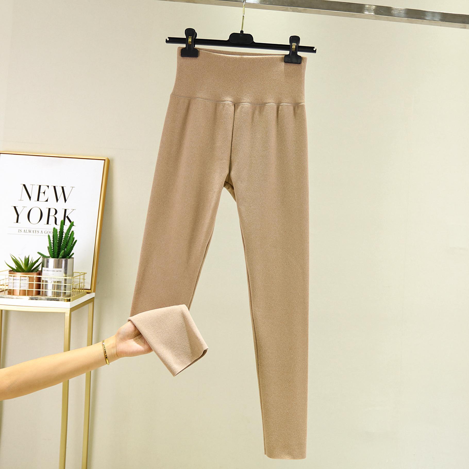 德绒自发热打底裤女冬内穿加绒棉秋裤紧身无痕黑色保暖加厚棉裤