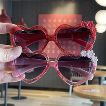 2023新款儿童太阳镜宝宝墨镜防紫外线眼镜爱心眼镜小花朵装饰眼镜