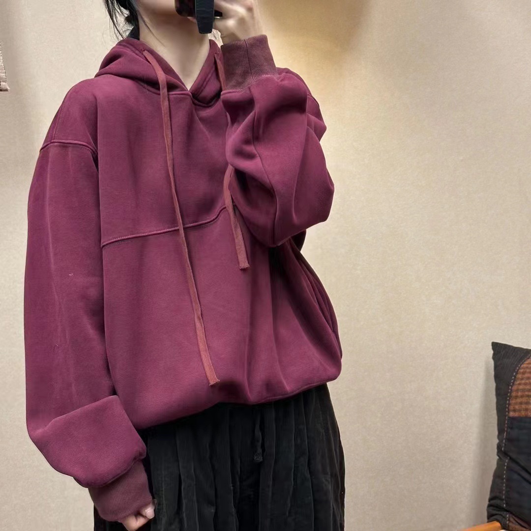 2023冬季新款拼接连帽卫衣女加厚加绒保暖百搭显瘦外套可内搭上衣
