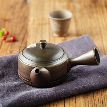 日本进口常滑烧手拉壶 梅原广隆手作茶壶窑变侧把壶