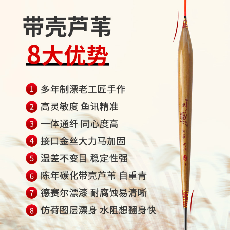 阿卢忠信6支手工带壳芦苇漂桐木盒套装鱼漂浮漂渔具套装高灵敏漂