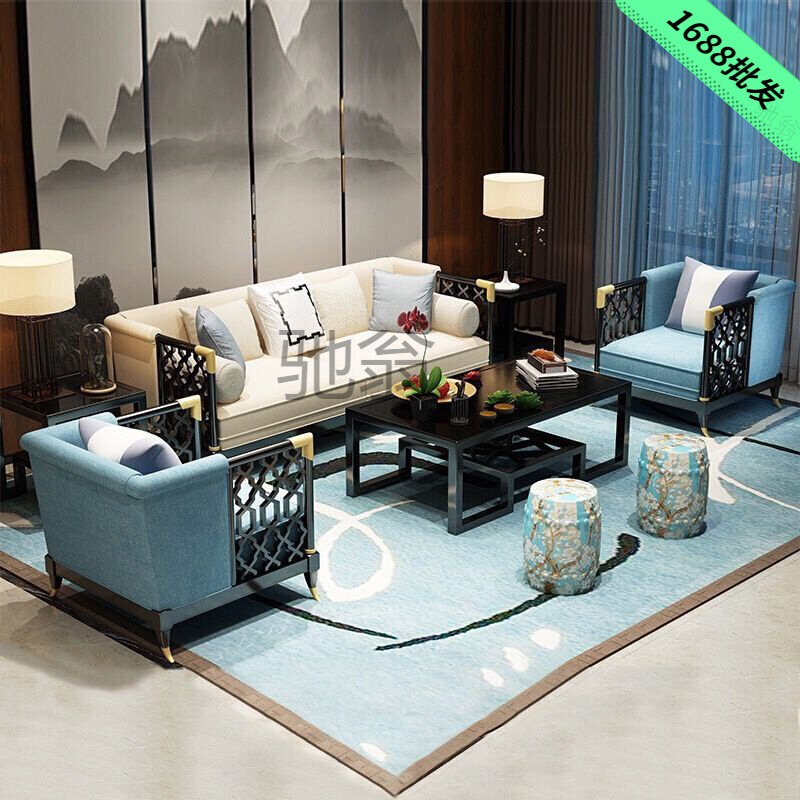 新中式沙发简约禅意中国风轻奢古典现代中式实木布艺别墅现做家具