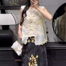 国风刺绣蕾丝马甲女短外套2024年夏季新款新中式重工盘扣短款上衣