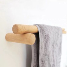 实木挂杆挂钩厨房毛巾架卫生间浴巾架墙壁卧室挂衣服置物架免打孔