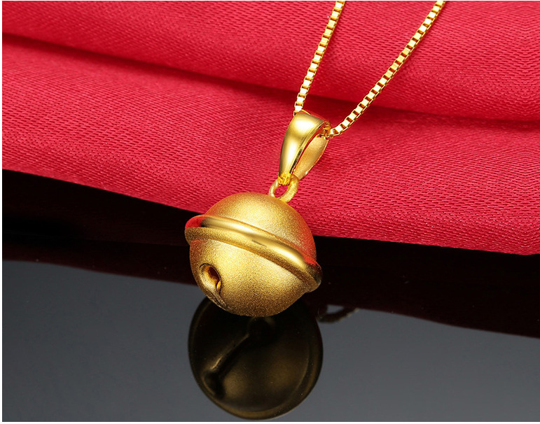 缅甸砂金镀黄金色铃铛吊坠女响铃有声转运珠3d工艺蝴蝶结挂坠项链