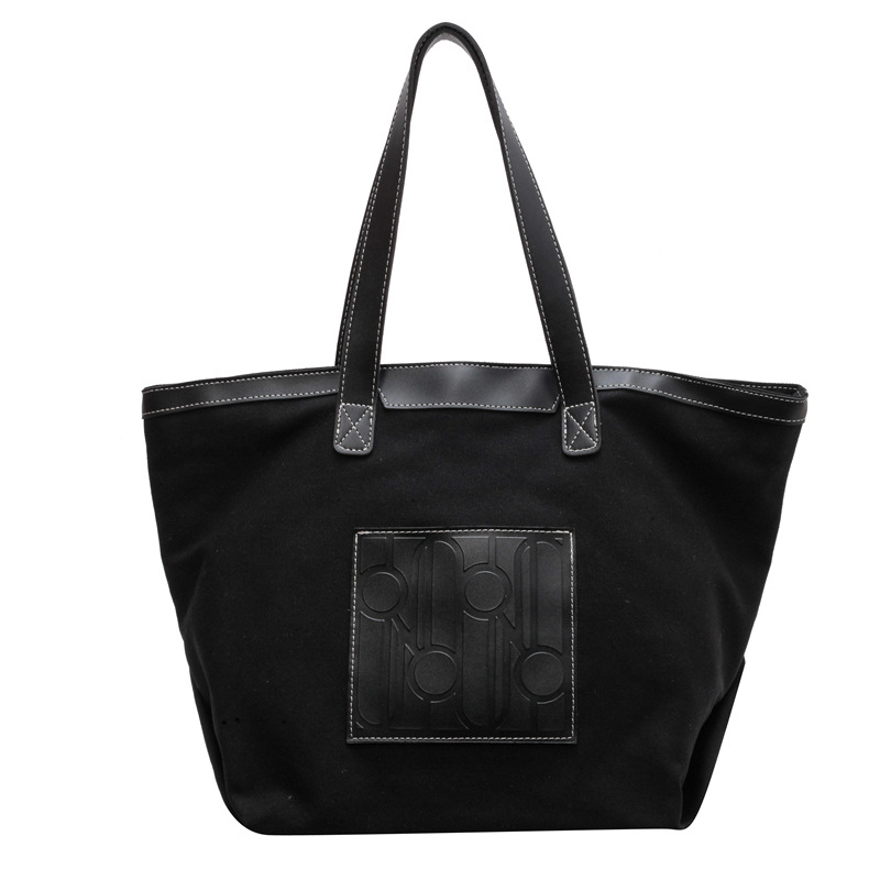 New Fashion Women's Canvas Big Bag Ins Korean Style Color-Matching Handbag All-Match Leisure Commute Shoulder Tote Bag