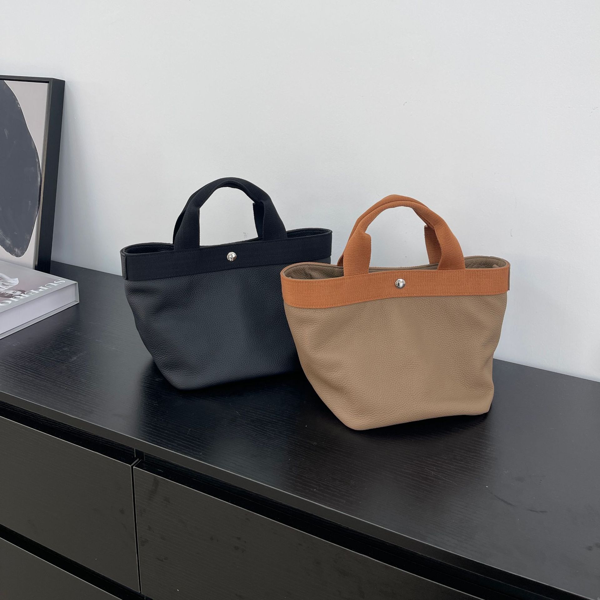 ins新款韩版简约托特包头层牛皮手提包togo粒纹菜篮子包真皮斜挎